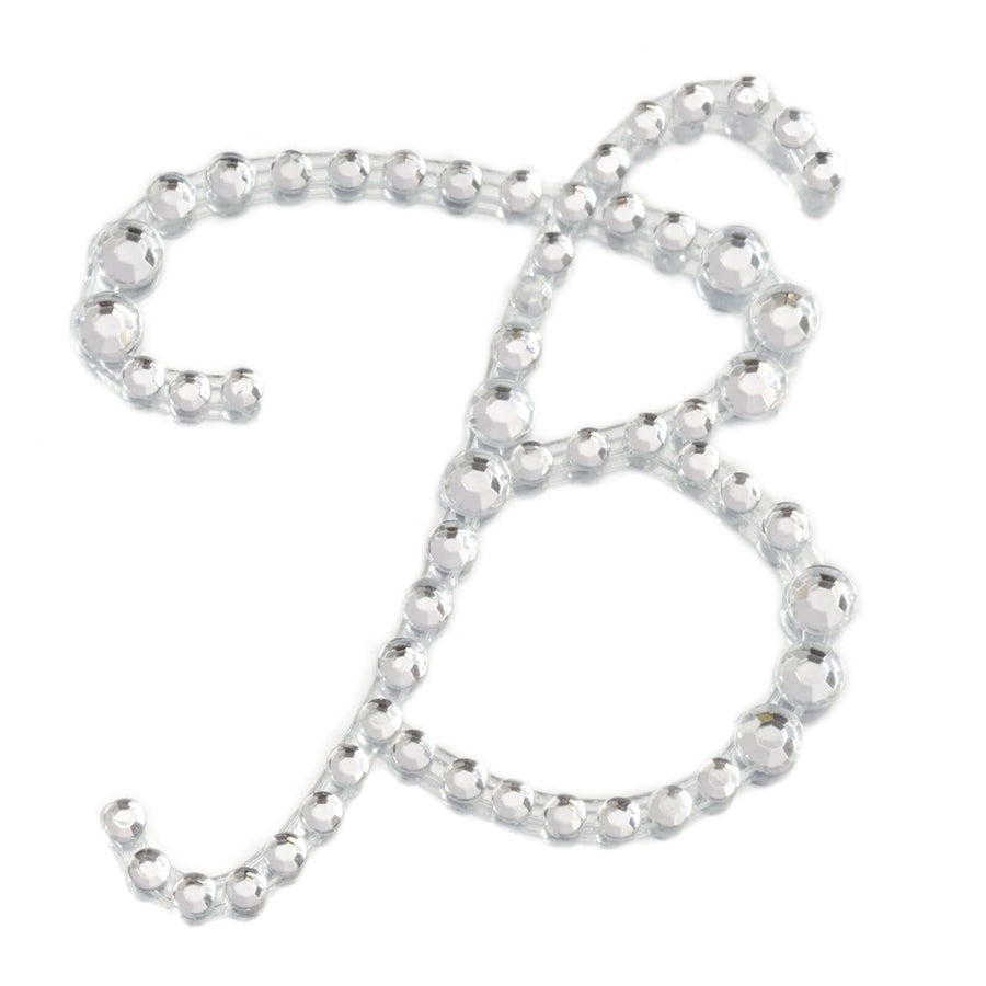 Silver rhinestone letter B design on white background