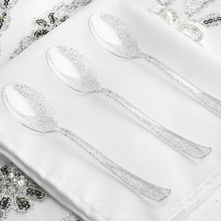 Add Elegance to Your Event with Clear Silver Glitter Disposable Spoons Add Elegance to Your Event with Clear Silver Glitter Disposable Spoons