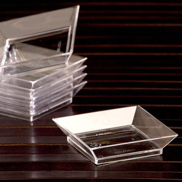 10 Pack 4" Clear Sleek Square Disposable Dessert Appetizer Plates, Tapas Plastic Plates