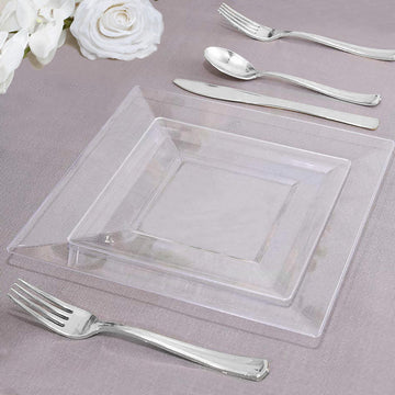 10 Pack 6" Clear Square Disposable Salad Plates With Wide Rim