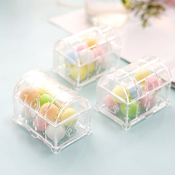 12 Pack 3" Clear Treasure Chest Party Favor Jewelry Boxes, Vintage Gift Box Candy Containers