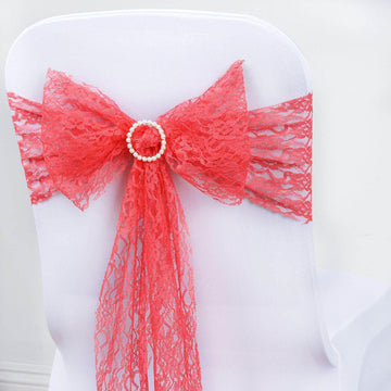 5 Pack 6"x108" Coral Floral Lace Chair Sashes