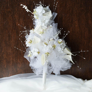 20" Cream Artificial Lily and Tulip Wedding Bridal Bouquet Flowers