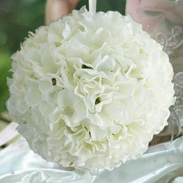 4 Pack 7" Cream Artificial Silk Hydrangea Kissing Flower Balls