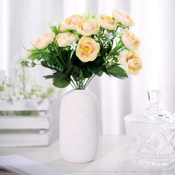 4 Bushes Cream Artificial Silk Peony Flower Bouquet Arrangement