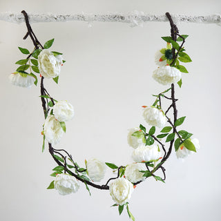 Cream Artificial Silk Peony Hanging Flower Garland - Add Elegance to Your Event Decor