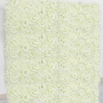 11 Sq ft. Cream 3D Silk Rose and Hydrangea Flower Wall Mat Backdrop - 4 Artificial Panels