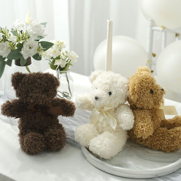 Set of 3 7" Cute Plush Stuffed Teddy Bears Party Favors Centerpiece Decor, Soft Toy Animals Party Decorations - Dark Brown,Ivory,Natural