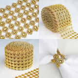 4inchx10 Yards Gold Fleur Diamond Rhinestone Ribbon Wrap Roll, DIY Craft Ribbon