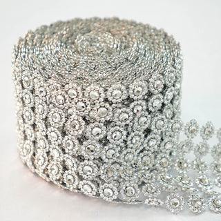 Enhance Your Event Decor with Silver Fleur Diamond Rhinestone Ribbon