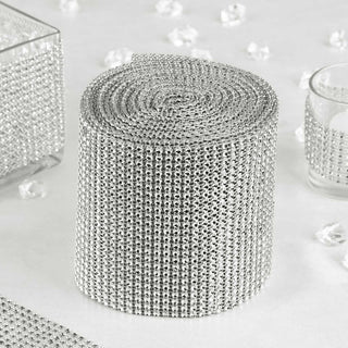 Add a Touch of Glamour to Your DIY Crafts with Shiny Silver Diamond Rhinestone Ribbon Wrap Roll