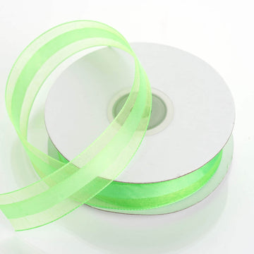 25 Yards 7 8" DIY Apple Green Organza Ribbon Satin Center - Clearance SALE