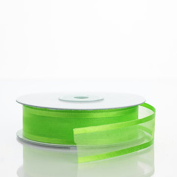 25 Yards 7 8" DIY Apple Green Sheer Organza Ribbon With Satin Edges