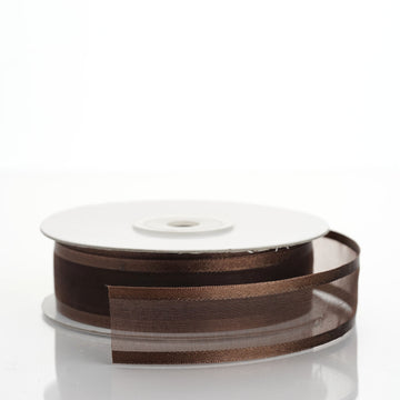 25 Yards 7 8" DIY Chocolate Sheer Organza Ribbon With Satin Edges