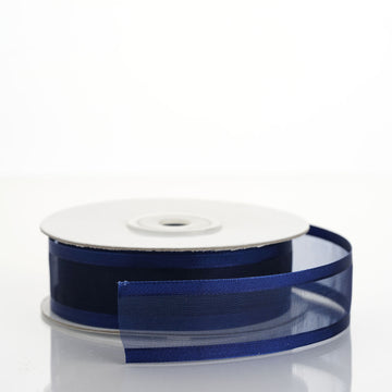 25 Yards 7 8" DIY Navy Blue Sheer Organza Ribbon With Satin Edges