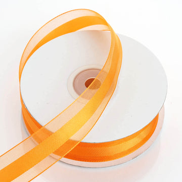 25 Yards 7 8" DIY Orange Organza Ribbon Satin Center - Clearance SALE