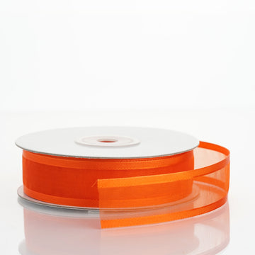 25 Yards 7 8" DIY Orange Sheer Organza Ribbon With Satin Edges