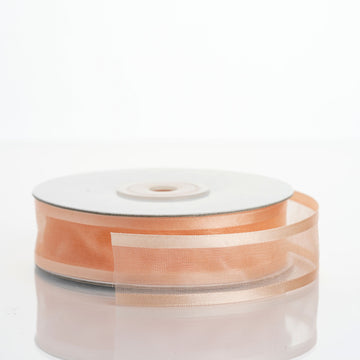 25 Yards 7 8" DIY Peach Sheer Organza Ribbon With Satin Edges