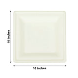 50 Pack | 10inch White Biodegradable Bagasse Square Party Plates, Disposable Sugarcane Dinner Plates