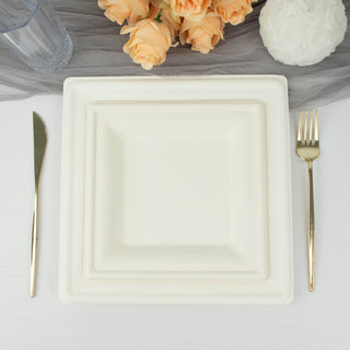 Elegant White Biodegradable Bagasse Square Party Plates