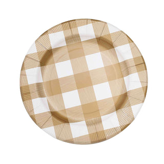 Elegant Gold and White Buffalo Plaid Disposable Charger Plates Elegant Gold and White Buffalo Plaid Disposable Charger Plates