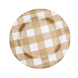 Elegant Gold and White Buffalo Plaid Disposable Charger Plates