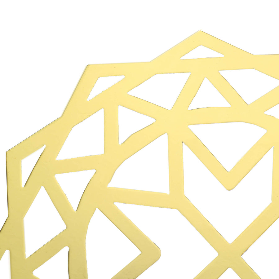 6 Pack Metallic Gold Foil Laser Cut Geometric Star Table Mats, 13inch Round Disposable Cardboard