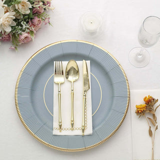 Dusty Blue Gold Rim Sunray Disposable Charger Plates - The Perfect Choice for Any Event Dusty Blue Gold Rim Sunray Disposable Charger Plates - The Perfect Choice for Any Event
