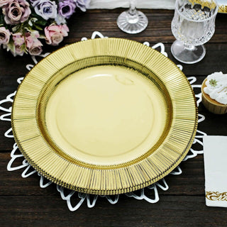 Add Elegance to Your Table with Sunray Metallic Gold Disposable Charger Plates Add Elegance to Your Table with Sunray Metallic Gold Disposable Charger Plates