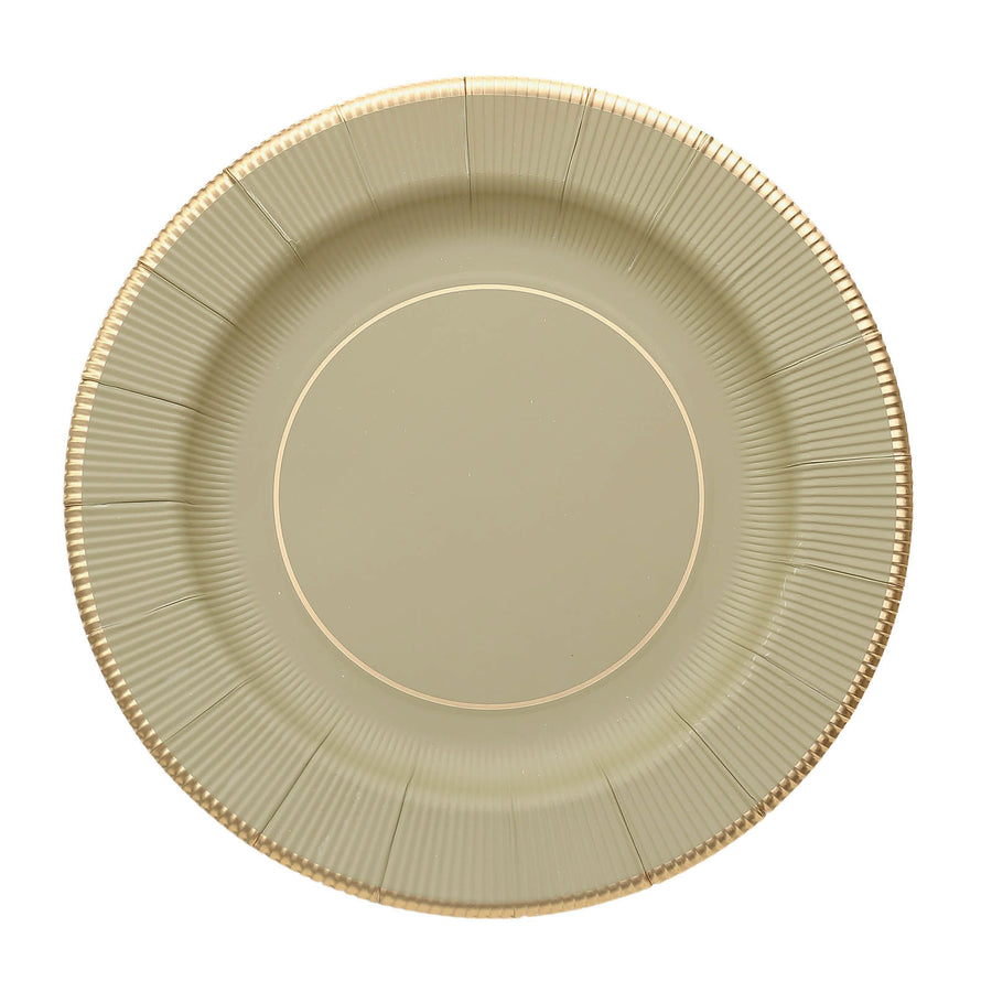 25 Pack | 13inch Khaki Gold Rim Sunray Disposable Charger Plates#whtbkgd