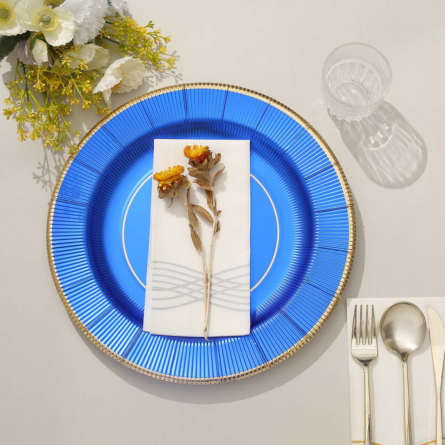 25 Pack | 13inch Royal Blue Sunray Heavy Duty Paper Charger Plates, Disposable Serving Trays