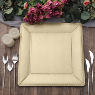 Elegant Champagne Textured Disposable Square Charger Plates