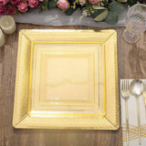 10 Pack | 13inch Gold Textured Disposable Square Charger Plates
