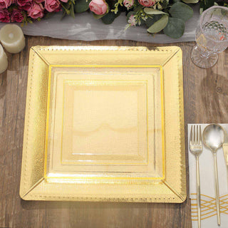 Add Elegance to Your Event with Gold Textured Disposable Square Charger Plates