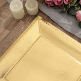 10 Pack | 13inch Gold Textured Disposable Square Charger Plates