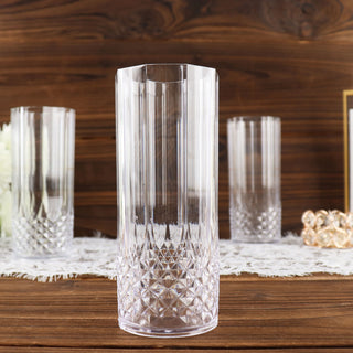 Clear Crystal Cut Reusable Plastic Cocktail Tumblers - Set of 6