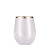 12 Pack | Clear 12oz Gold Rim Plastic Stemless Wine Glasses, Disposable Wine Tumbler#whtbkgd