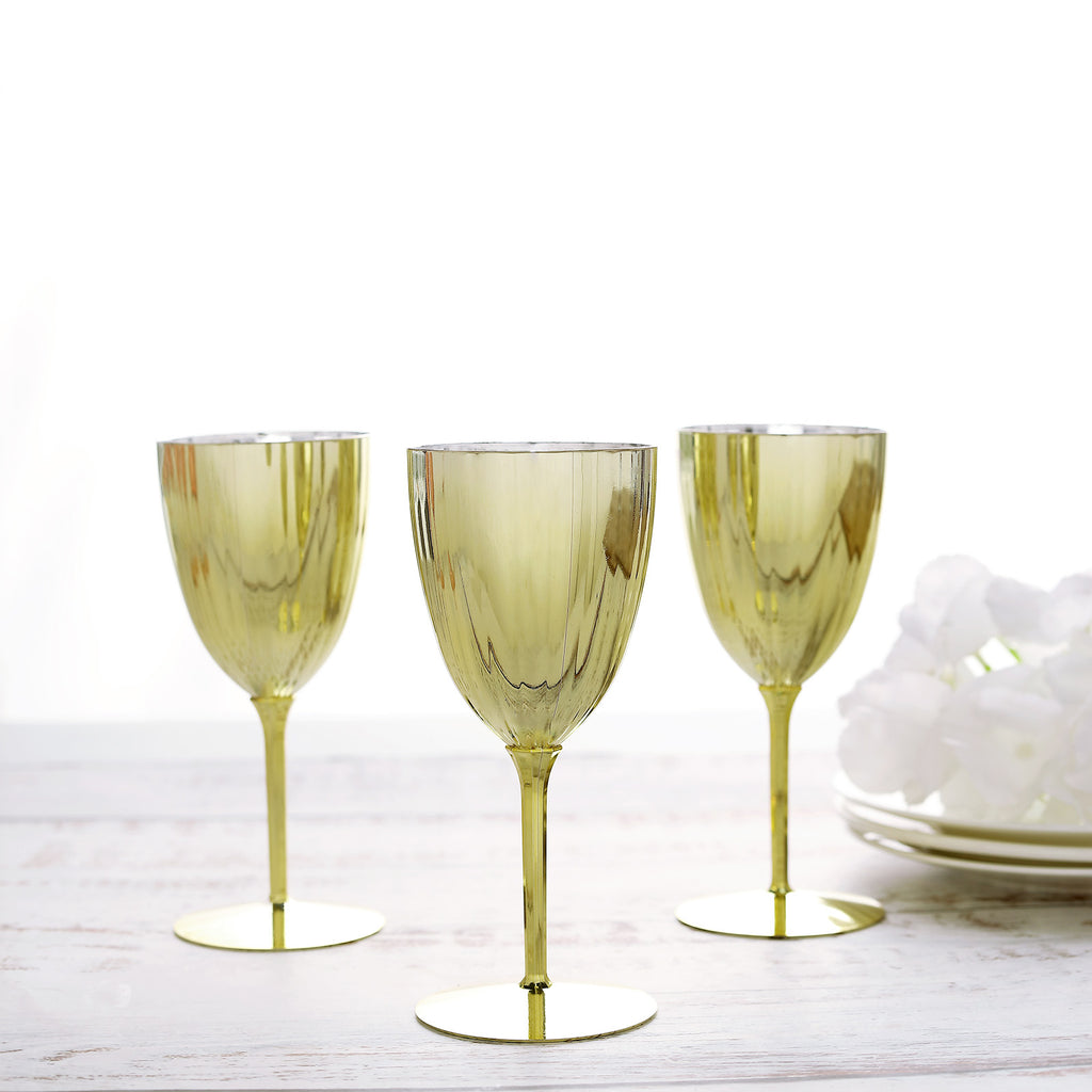 Plastic Glasses - Gold Hexagonal Wine Goblets