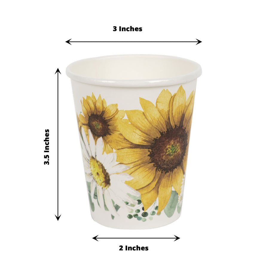 24 Pack | 10oz Sunflower Paper Cups, Disposable Party Cups, All Purpose Use