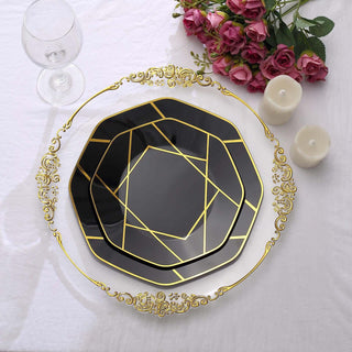 Elegant black and gold decorative plate with intricate design