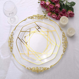 Elegant gold-accented glass serving platter with floral design.