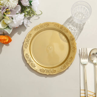 Elegant Gold Embossed Round Disposable Salad Plates