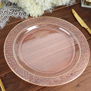 Elegant Blush Hammered Design Plastic Dinner Plates With Gold Rim Elegant Blush Hammered Design Plastic Dinner Plates With Gold Rim