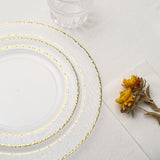10 Pack | 7.5inch Clear Hammered Design Plastic Salad Plates With Gold Rim