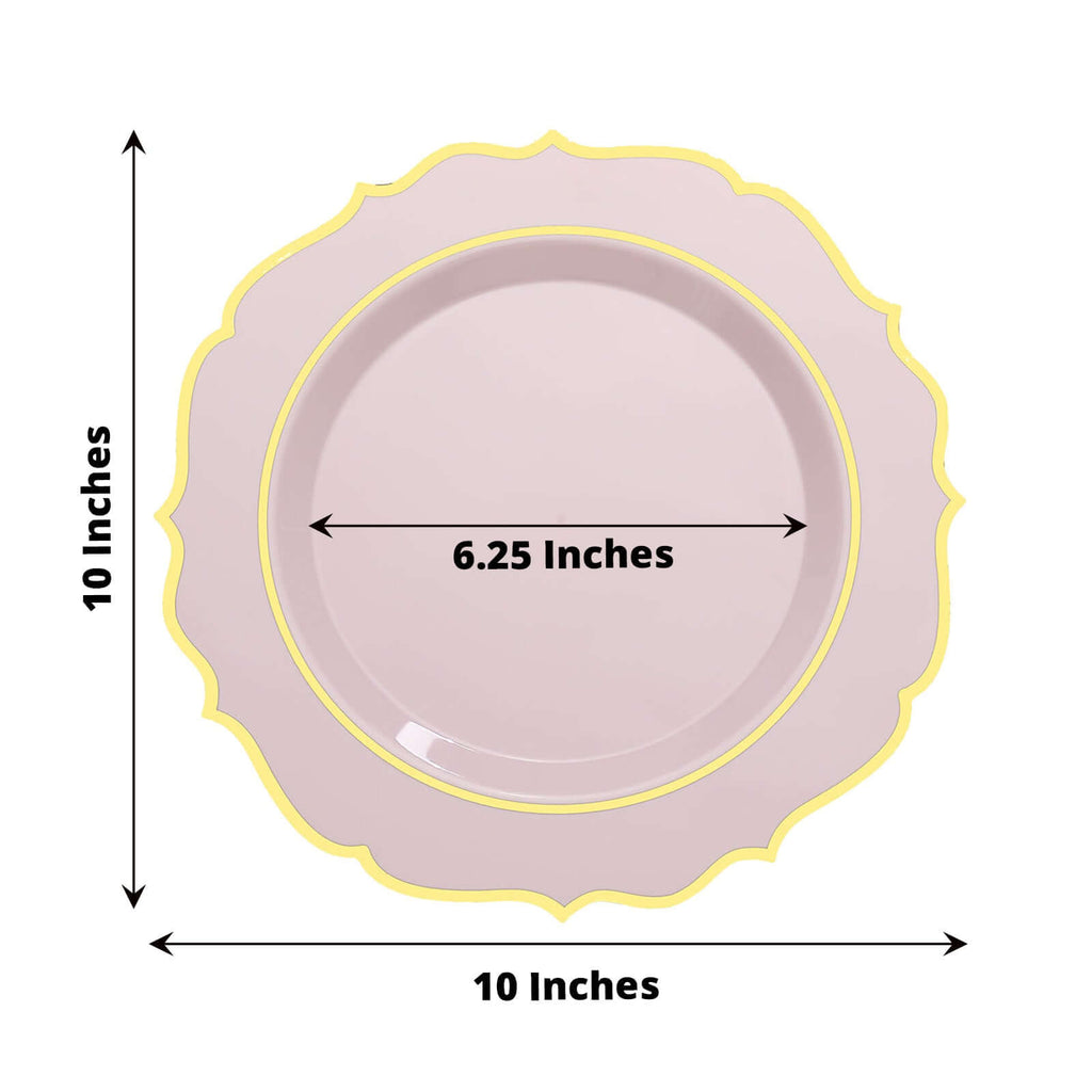 10 Pack 10" Blush Rose Gold Plastic Dinner Plates