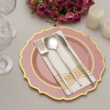 10 Pack | 10Inch Dusty Rose Plastic Dinner Plates Disposable Tableware Round With Gold Scalloped Rim