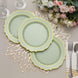 8inch Sage Green Plastic Dessert Salad Plates, Disposable Tableware Round With Gold Scalloped Rim