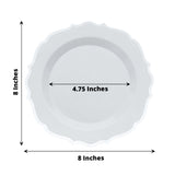 8inch White Plastic Dessert Salad Plates, Disposable Tableware Round With Silver Scalloped Rim