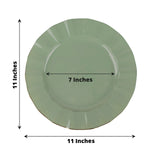 10 Pack | 11 Dusty Sage Disposable Dinner Plates With Gold Ruffled Rim, Round Plastic Party Plates