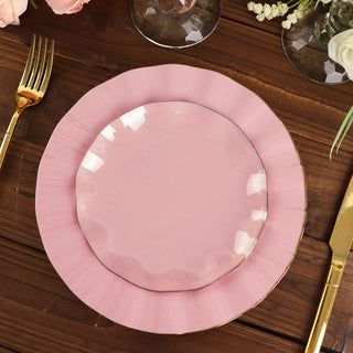 Dusty Rose Heavy Duty Disposable Salad Plates with Gold Ruffled Rim